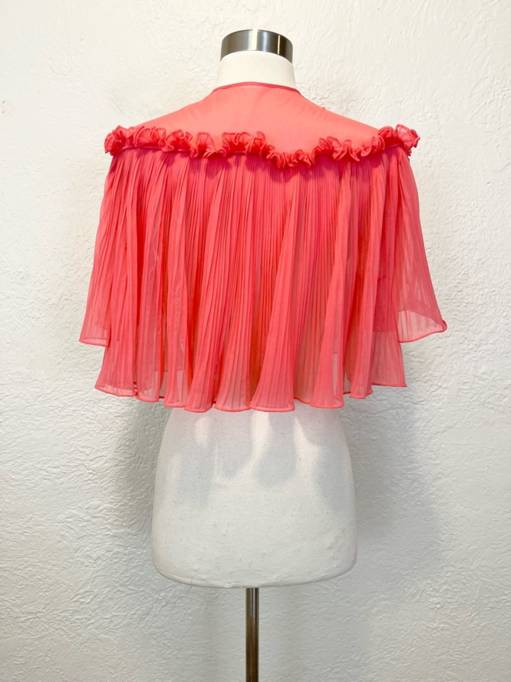 Vintage Cropped Top Cape Pleated Tie Front Fairy Coquette Coral Small S - Picture 7 of 13